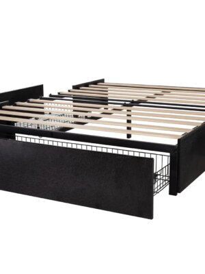 Allewie Queen Platform Bed Frame with 3 Storage Drawers, Customizable Headboard, Sturdy Wooden Slats