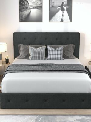 Allewie Queen Upholstered Platform Bed Frame with Storage Drawers, Adjustable Headboard, No Box Spring Needed