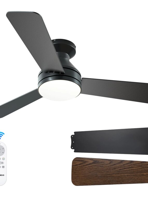 Amico 42" Low Profile Ceiling Fan with Light & Remote, Energy Efficient, Quiet, Reversible Motor, Dimmable LED