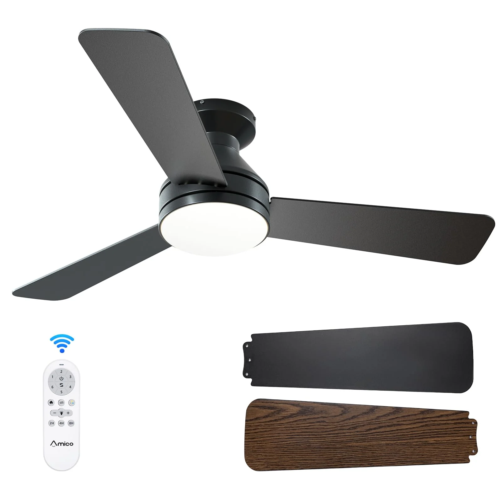 Amico 42" Low Profile Ceiling Fan with Light & Remote, Energy Efficient, Quiet, Reversible Motor, Dimmable LED