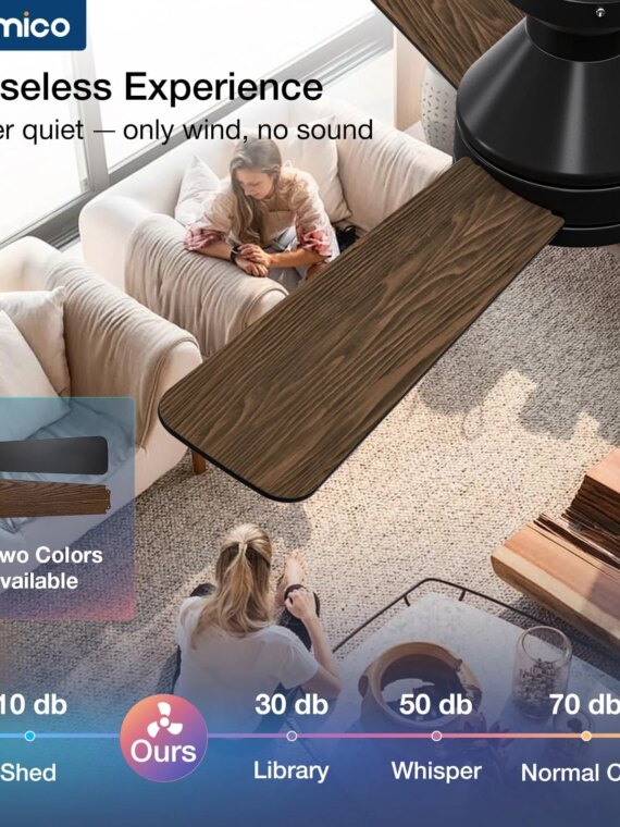 Amico 42" Low Profile Ceiling Fan with Light & Remote, Energy Efficient, Quiet, Reversible Motor, Dimmable LED