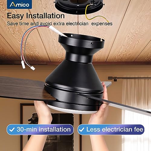 Amico 42" Low Profile Ceiling Fan with Light & Remote, Energy Efficient, Quiet, Reversible Motor, Dimmable LED