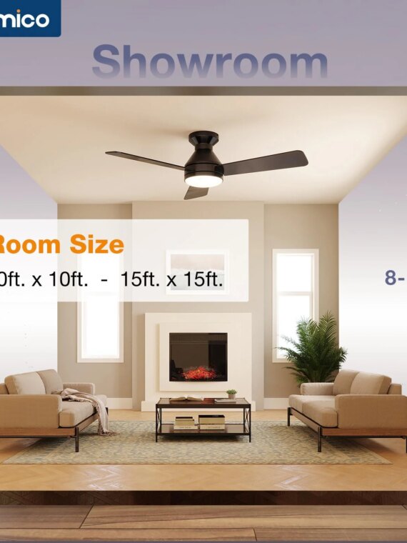 Amico 42" Low Profile Ceiling Fan with Light & Remote, Energy Efficient, Quiet, Reversible Motor, Dimmable LED