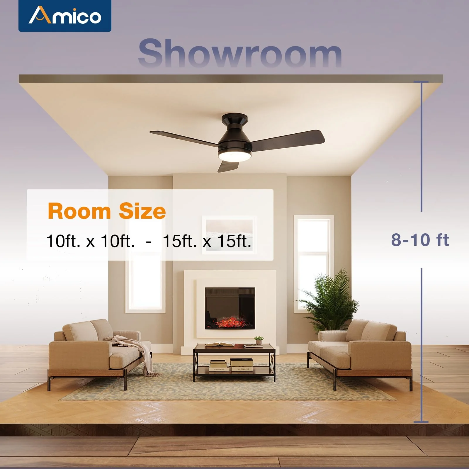 Amico 42" Low Profile Ceiling Fan with Light & Remote, Energy Efficient, Quiet, Reversible Motor, Dimmable LED