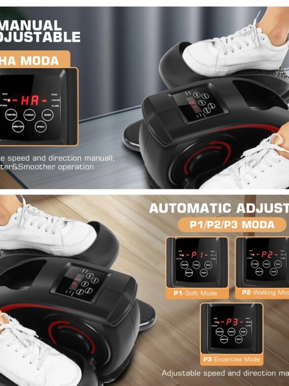 ANCHEER Under Desk Elliptical Machine, Electric & Manual, Digital Display, Quiet, Portable, Anti-Slip Pedals, Home/Office Fitness