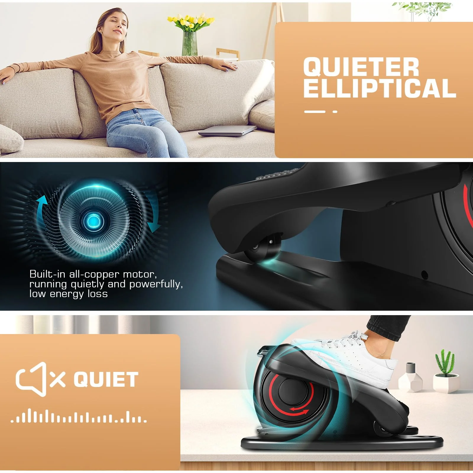 ANCHEER Under Desk Elliptical Machine, Electric & Manual, Digital Display, Quiet, Portable, Anti-Slip Pedals, Home/Office Fitness