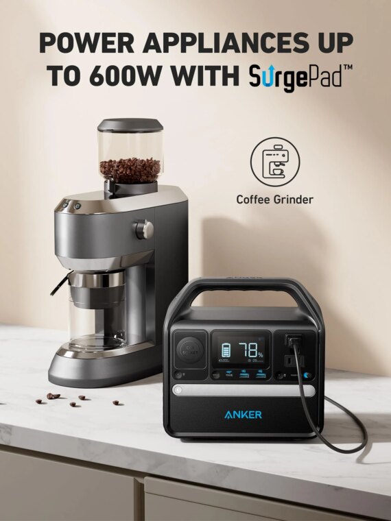 Anker 256Wh Portable Power Station, LiFePO4 Battery, 600W Output, USB-C, 6 Ports, Durable & Long-Lasting