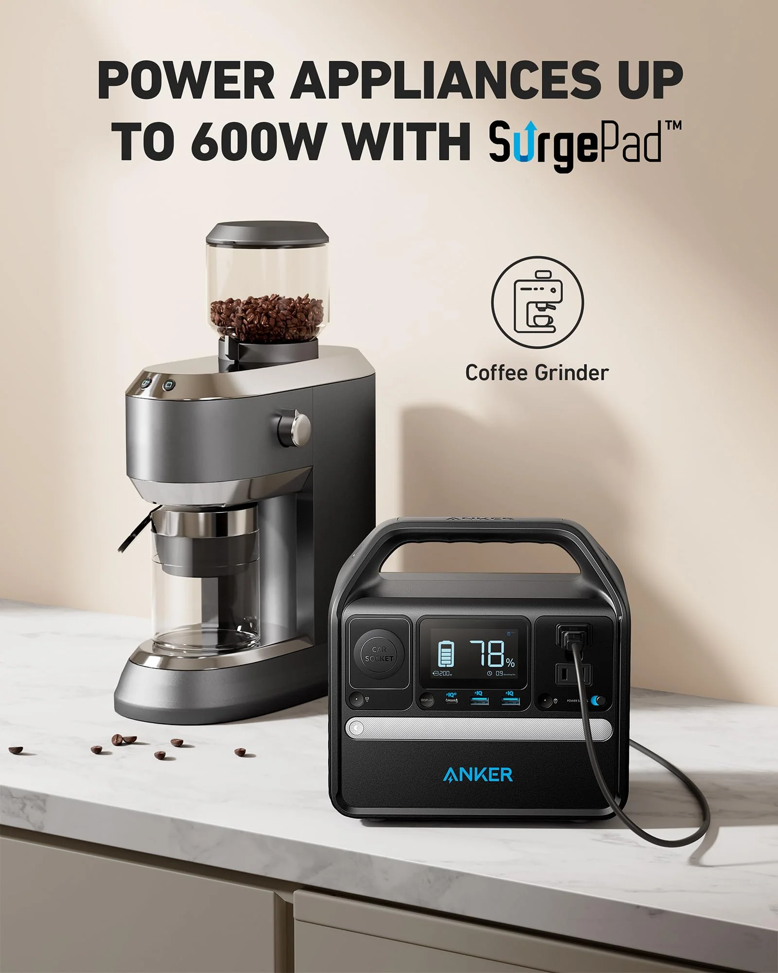 Anker 256Wh Portable Power Station, LiFePO4 Battery, 600W Output, USB-C, 6 Ports, Durable & Long-Lasting