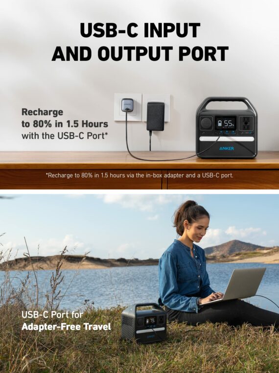 Anker 256Wh Portable Power Station, LiFePO4 Battery, 600W Output, USB-C, 6 Ports, Durable & Long-Lasting