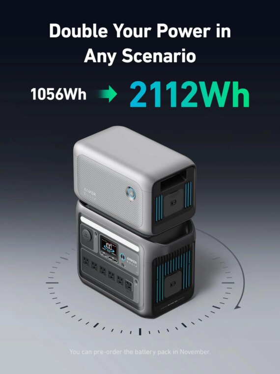 Anker SOLIX C1000 Portable Power Station, 1800W Solar Generator, 2400W Output, UltraFast Recharge, LiFePO4 Battery, Solar Charging, Compact Design