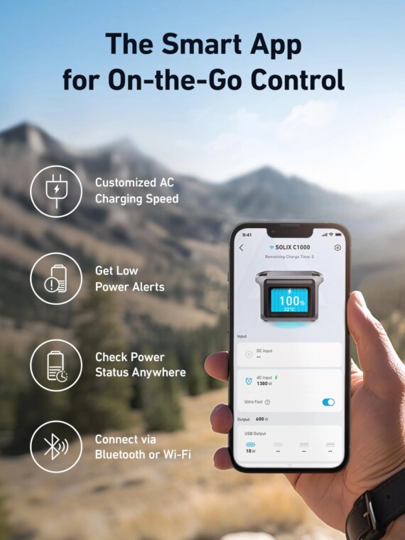 Anker SOLIX C1000 Portable Power Station, 1800W Solar Generator, 2400W Output, UltraFast Recharge, LiFePO4 Battery, Solar Charging, Compact Design