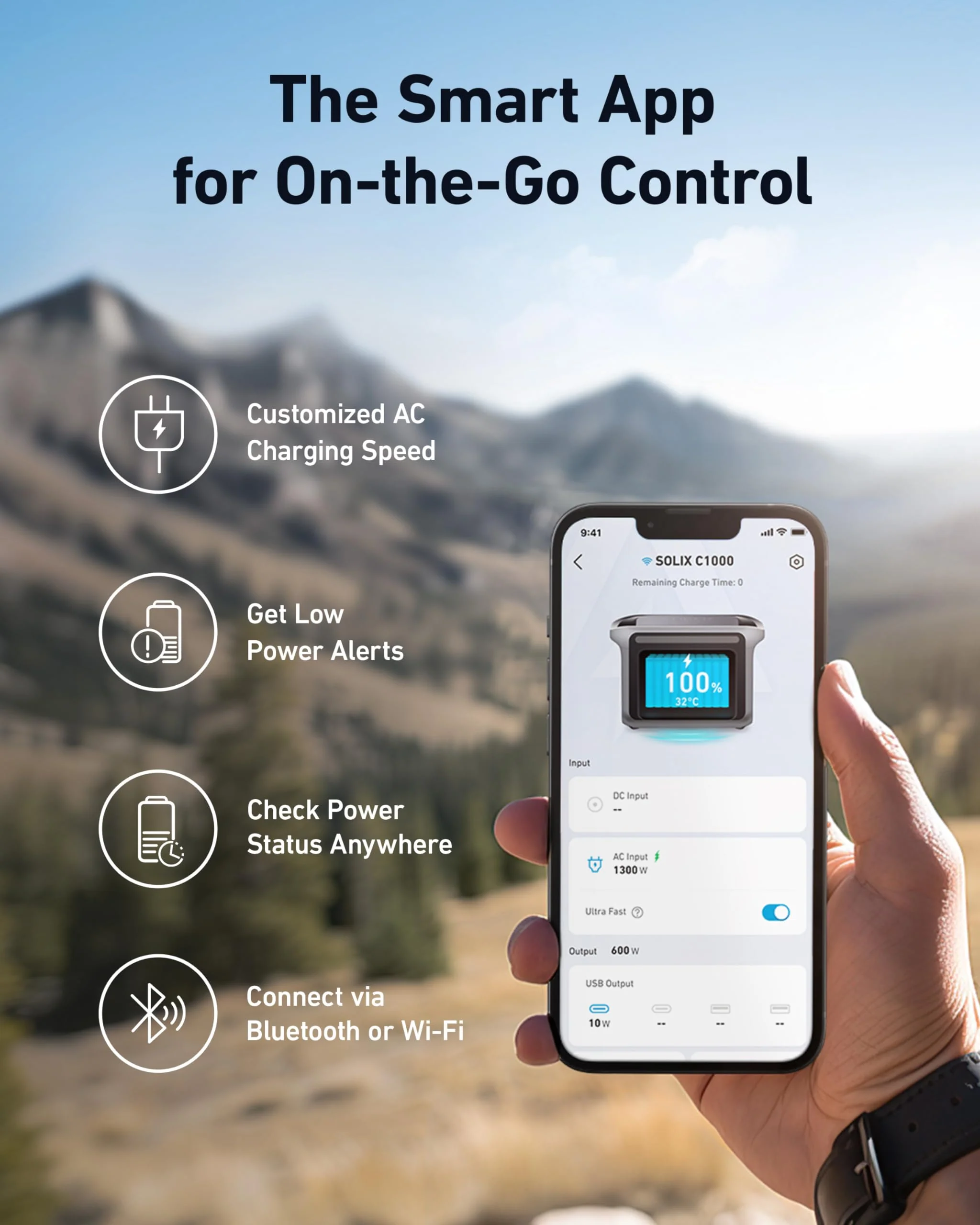 Anker SOLIX C1000 Portable Power Station, 1800W Solar Generator, 2400W Output, UltraFast Recharge, LiFePO4 Battery, Solar Charging, Compact Design