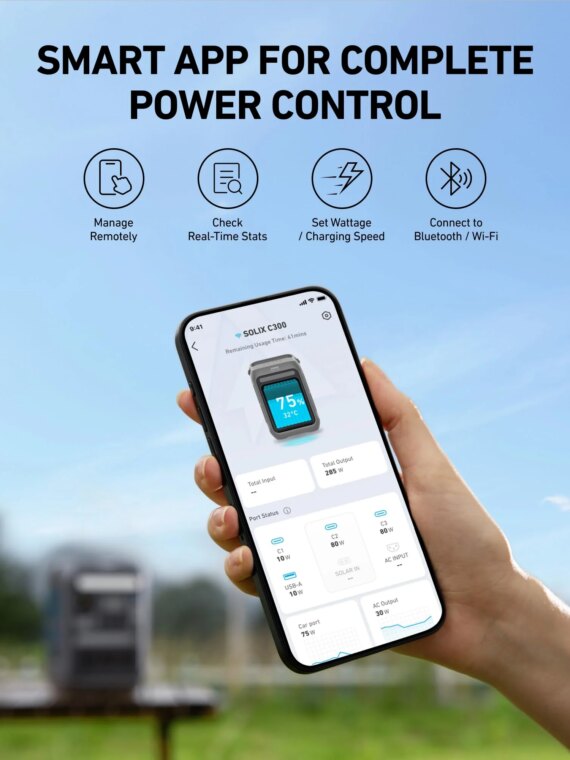 Anker SOLIX C300 300W Portable Power Station, 288Wh, 8 Ports, Solar Compatible, Compact Design, Fast Charging, Durable LiFePO4 Batteries