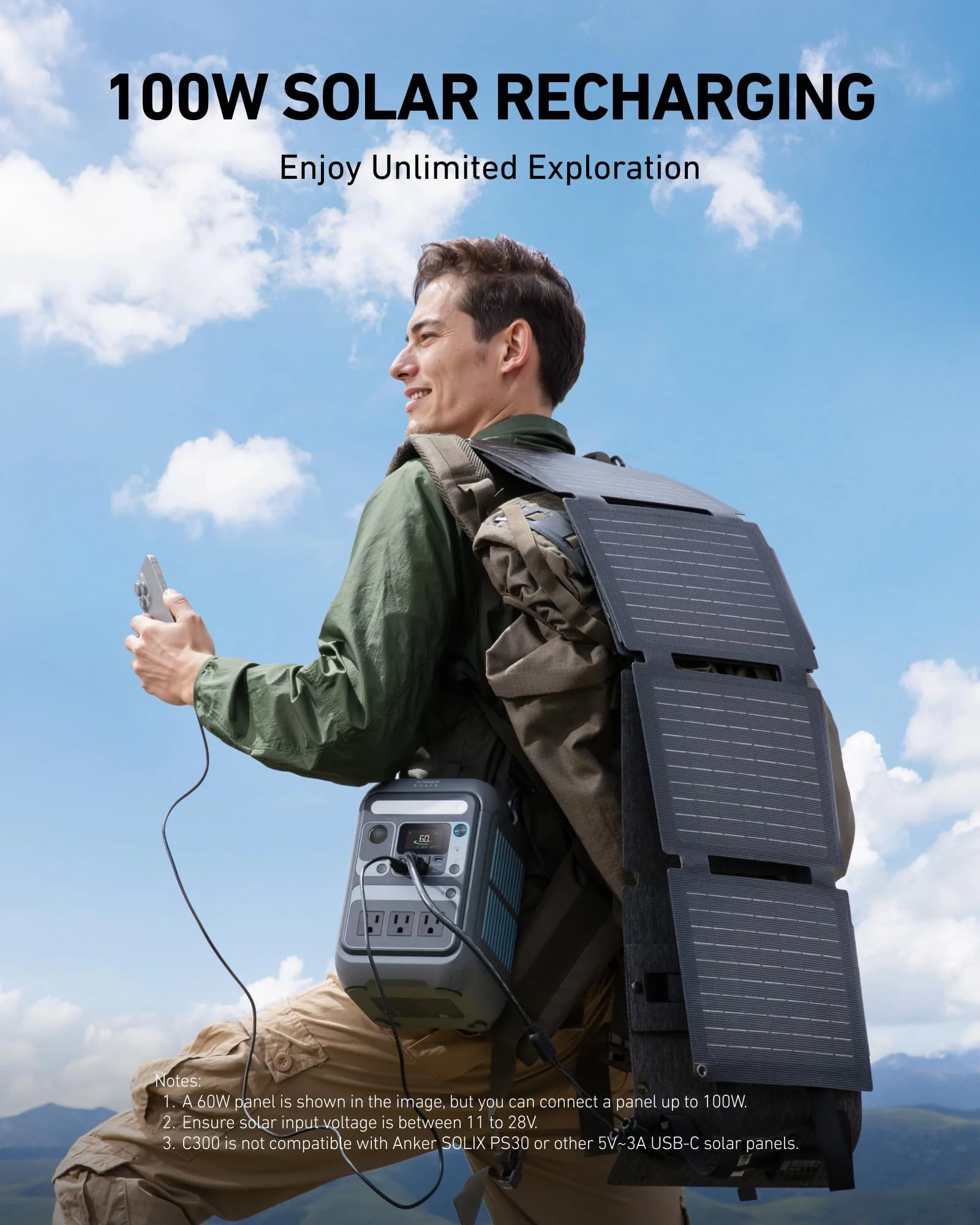 Anker SOLIX C300 300W Portable Power Station, 288Wh, 8 Ports, Solar Compatible, Compact Design, Fast Charging, Durable LiFePO4 Batteries