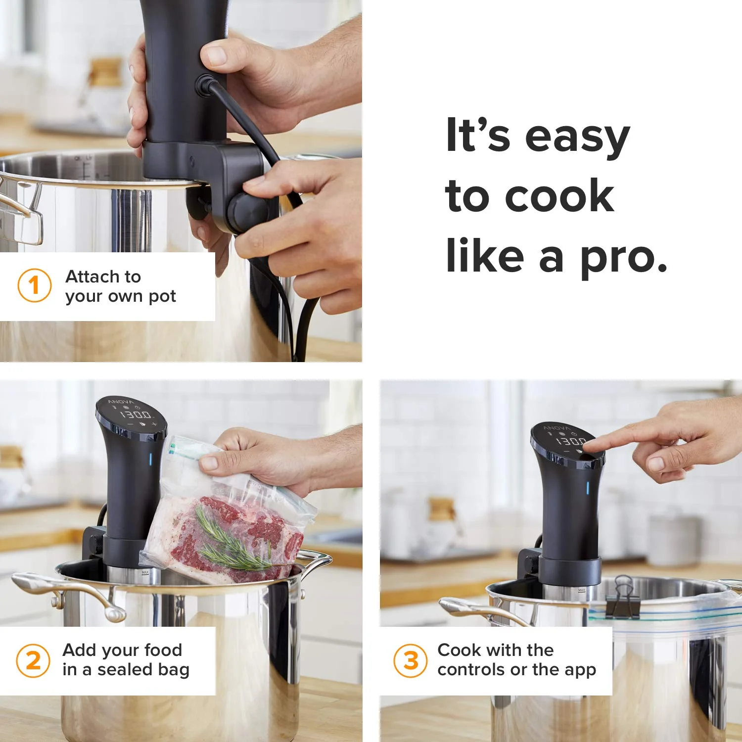 Anova Culinary Sous Vide Precision Cooker, 1000 Watts, App-Controlled, Water-Resistant, Perfect for All Meats & Vegetables