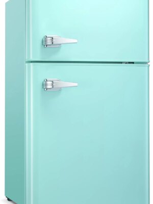 Antarctic Star Compact Mini Refrigerator 3.2 cu ft, Black & White, Double Door, Adjustable Thermostat, Removable Glass Shelf