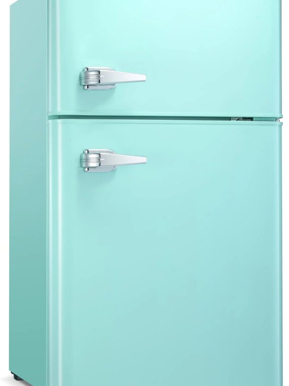 Antarctic Star Compact Mini Refrigerator 3.2 cu ft, Black & White, Double Door, Adjustable Thermostat, Removable Glass Shelf