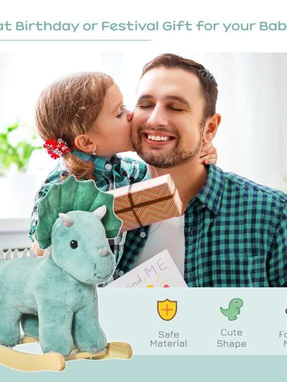 Aosom Qaba Triceratops Rocker with Sounds, Plush Toy for Kids 3-6, Supports 99 lbs