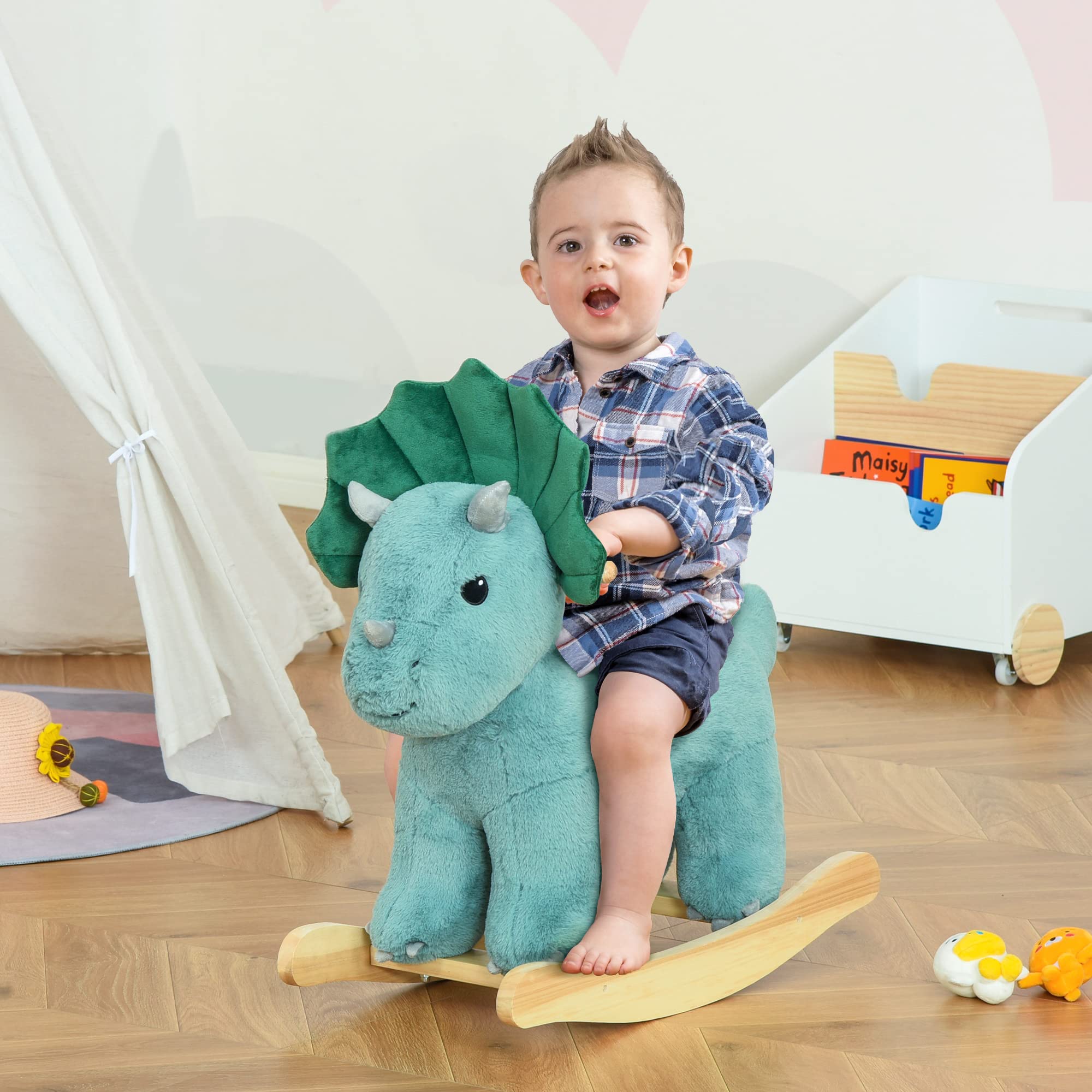Aosom Qaba Triceratops Rocker with Sounds, Plush Toy for Kids 3-6, Supports 99 lbs