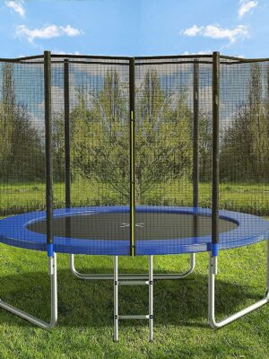 AOTOB 8 FT Outdoor Trampoline with Safety Enclosure Net, Rust-Resistant Steel, and 400 lbs Capacity