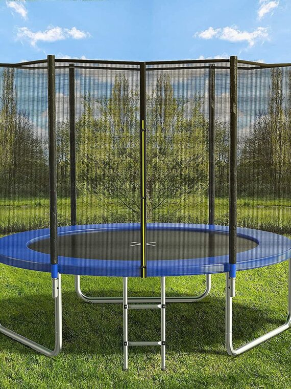 AOTOB 8 FT Outdoor Trampoline with Safety Enclosure Net, Rust-Resistant Steel, and 400 lbs Capacity