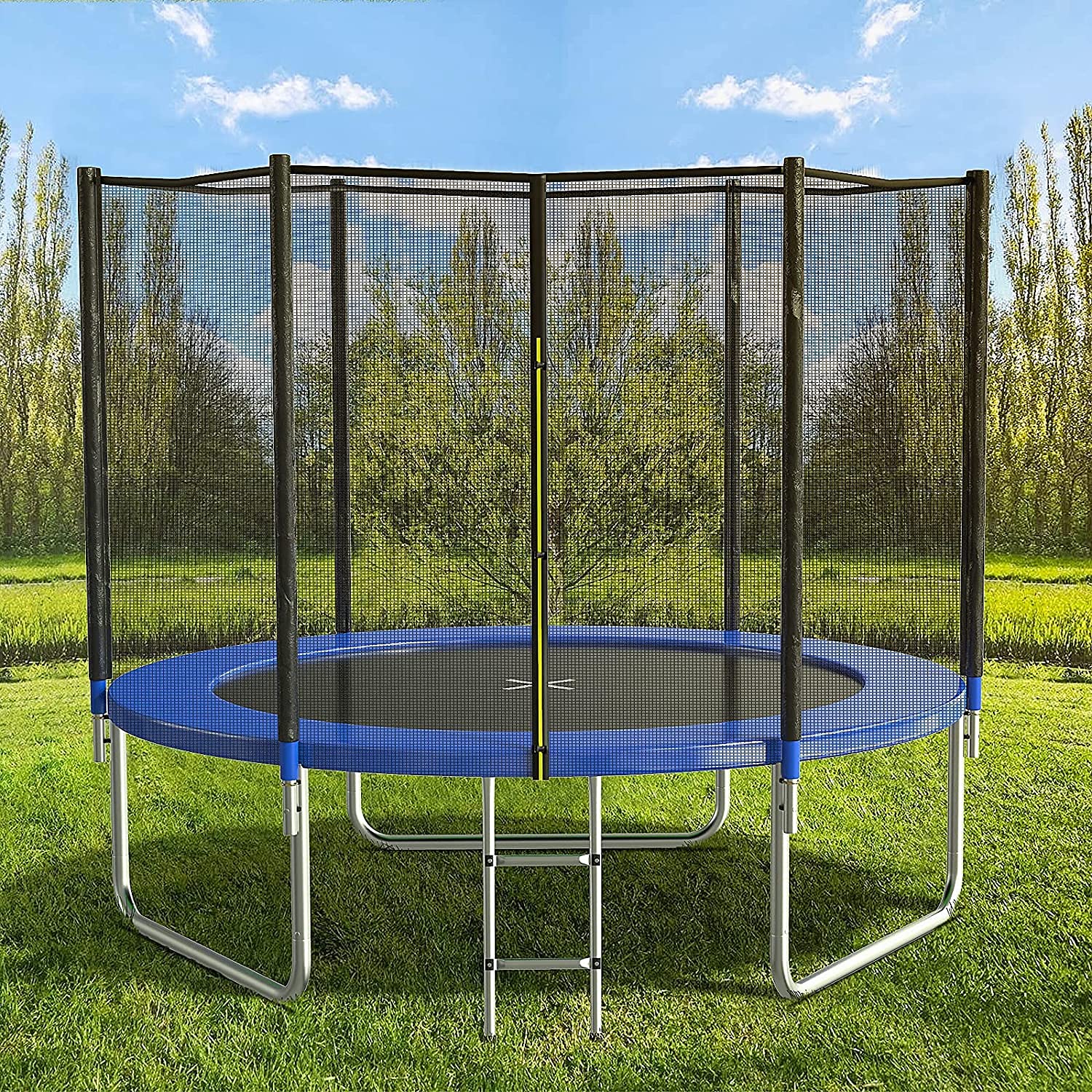 AOTOB 8 FT Outdoor Trampoline with Safety Enclosure Net, Rust-Resistant Steel, and 400 lbs Capacity