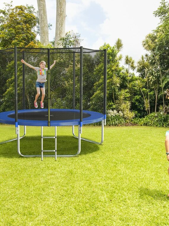 AOTOB 8 FT Outdoor Trampoline with Safety Enclosure Net, Rust-Resistant Steel, and 400 lbs Capacity