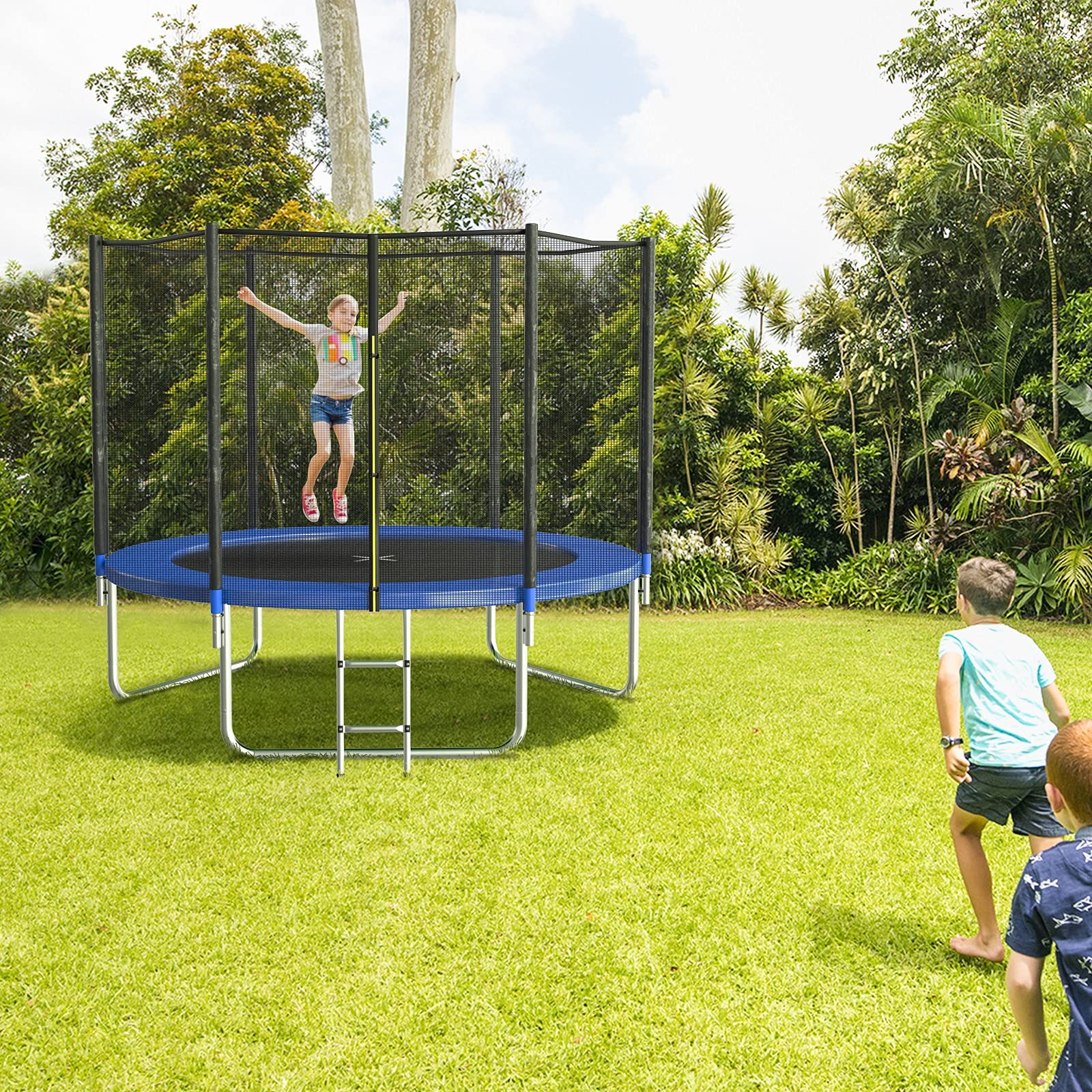 AOTOB 8 FT Outdoor Trampoline with Safety Enclosure Net, Rust-Resistant Steel, and 400 lbs Capacity