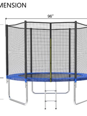 AOTOB 8 FT Outdoor Trampoline with Safety Enclosure Net, Rust-Resistant Steel, and 400 lbs Capacity