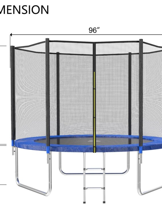 AOTOB 8 FT Outdoor Trampoline with Safety Enclosure Net, Rust-Resistant Steel, and 400 lbs Capacity