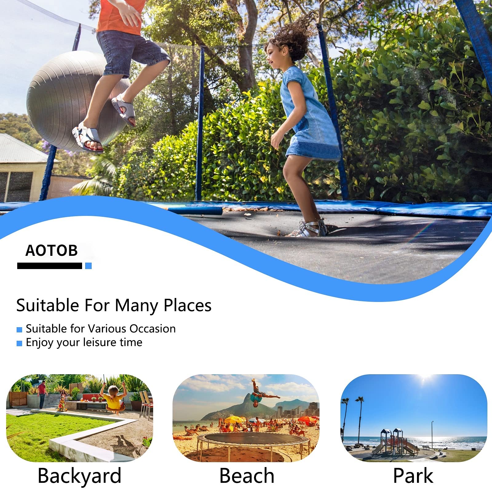 AOTOB 8 FT Outdoor Trampoline with Safety Enclosure Net, Rust-Resistant Steel, and 400 lbs Capacity