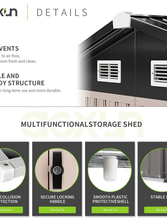 Aoxun 6.4x4 FT Metal Outdoor Storage Shed, Brown, Weatherproof, Lockable Doors, Ventilated Roof