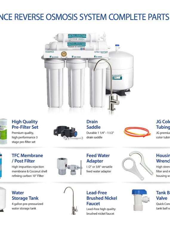 APEC Water 5-Stage Reverse Osmosis System, Removes 99% Impurities, USA-Made, WQA Certified, Includes Lead-Free Faucet