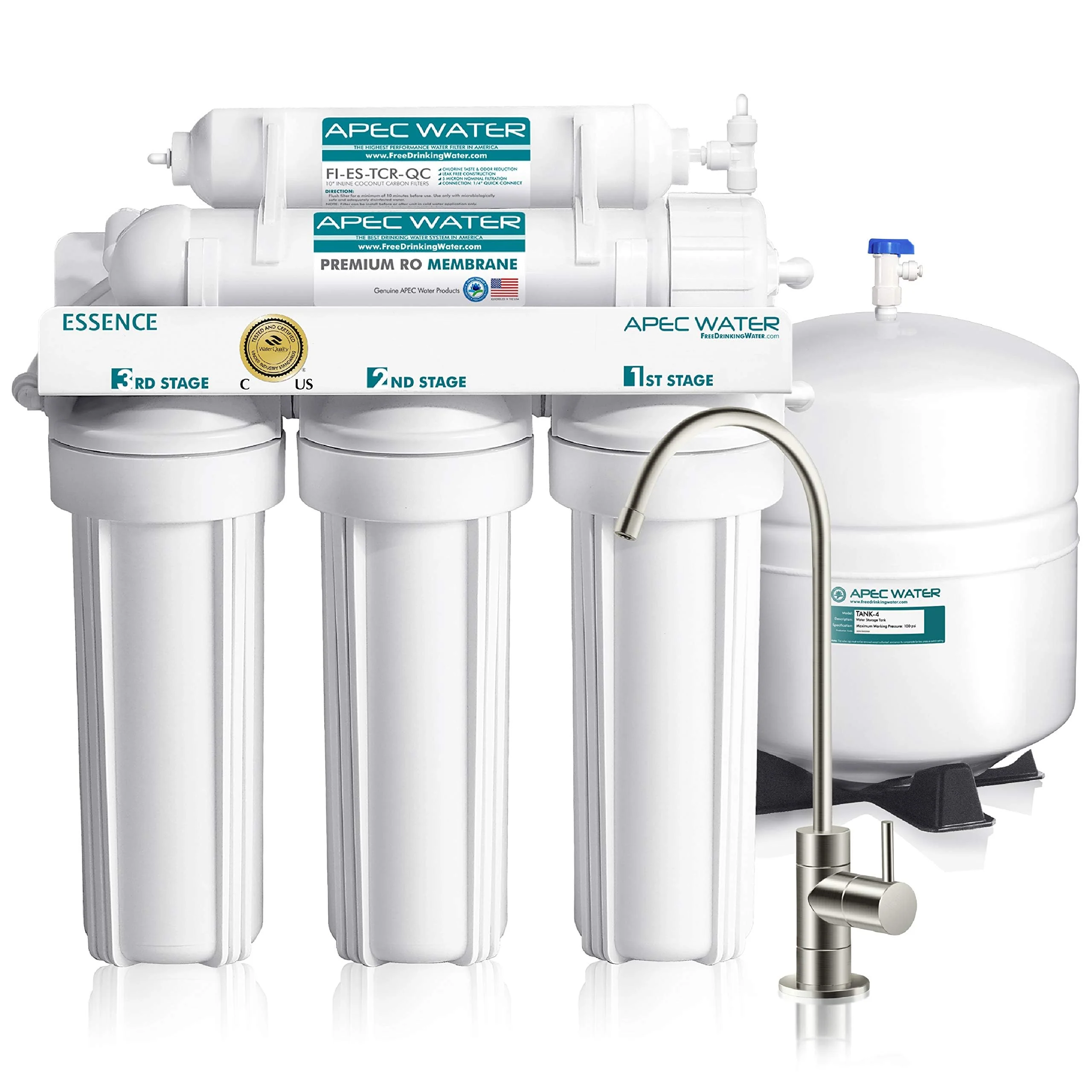 APEC Water 5-Stage Reverse Osmosis System, Removes 99% Impurities, USA-Made, WQA Certified, Includes Lead-Free Faucet