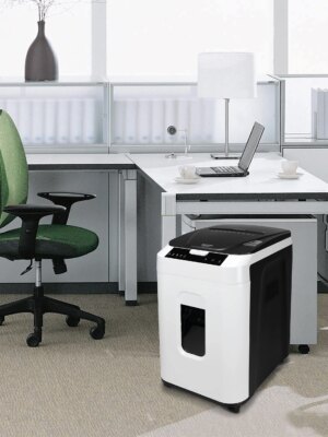Aurora 200-Sheet Auto Feed Micro-Cut Paper Shredder, Commercial Grade, P-5 Security, 60-Min Run, 8.5-Gallon Bin
