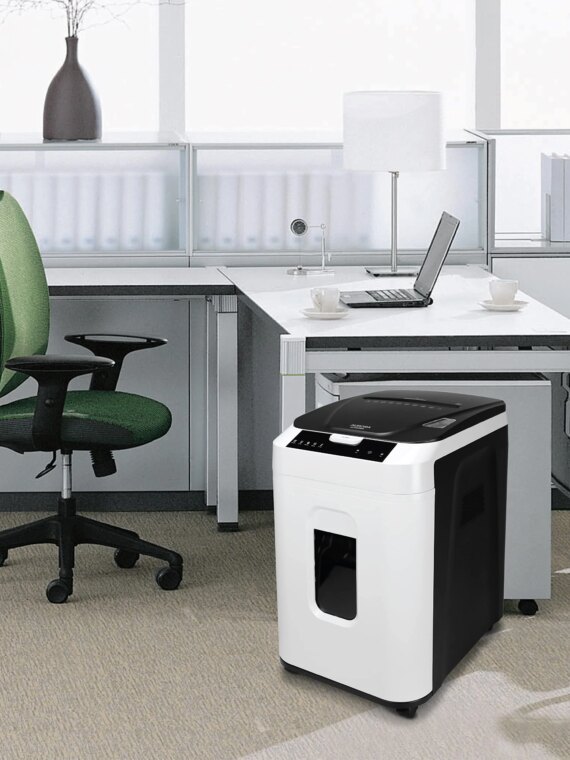 Aurora 200-Sheet Auto Feed Micro-Cut Paper Shredder, Commercial Grade, P-5 Security, 60-Min Run, 8.5-Gallon Bin