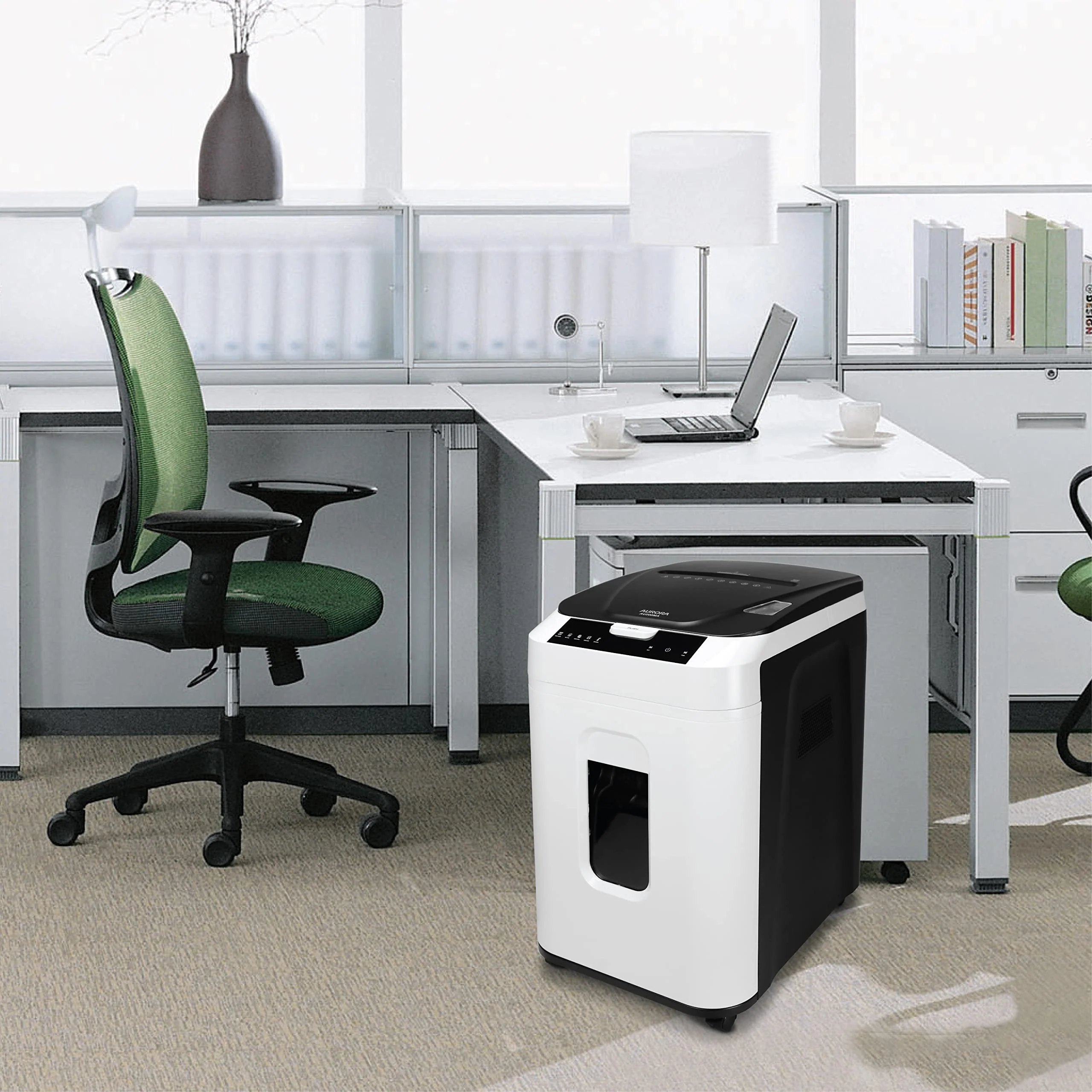 Aurora 200-Sheet Auto Feed Micro-Cut Paper Shredder, Commercial Grade, P-5 Security, 60-Min Run, 8.5-Gallon Bin