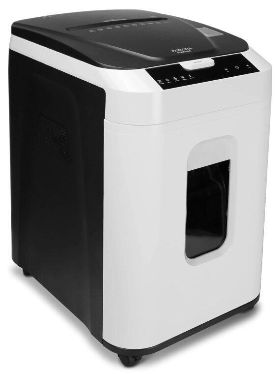 Aurora 200-Sheet Auto Feed Micro-Cut Paper Shredder, Commercial Grade, P-5 Security, 60-Min Run, 8.5-Gallon Bin