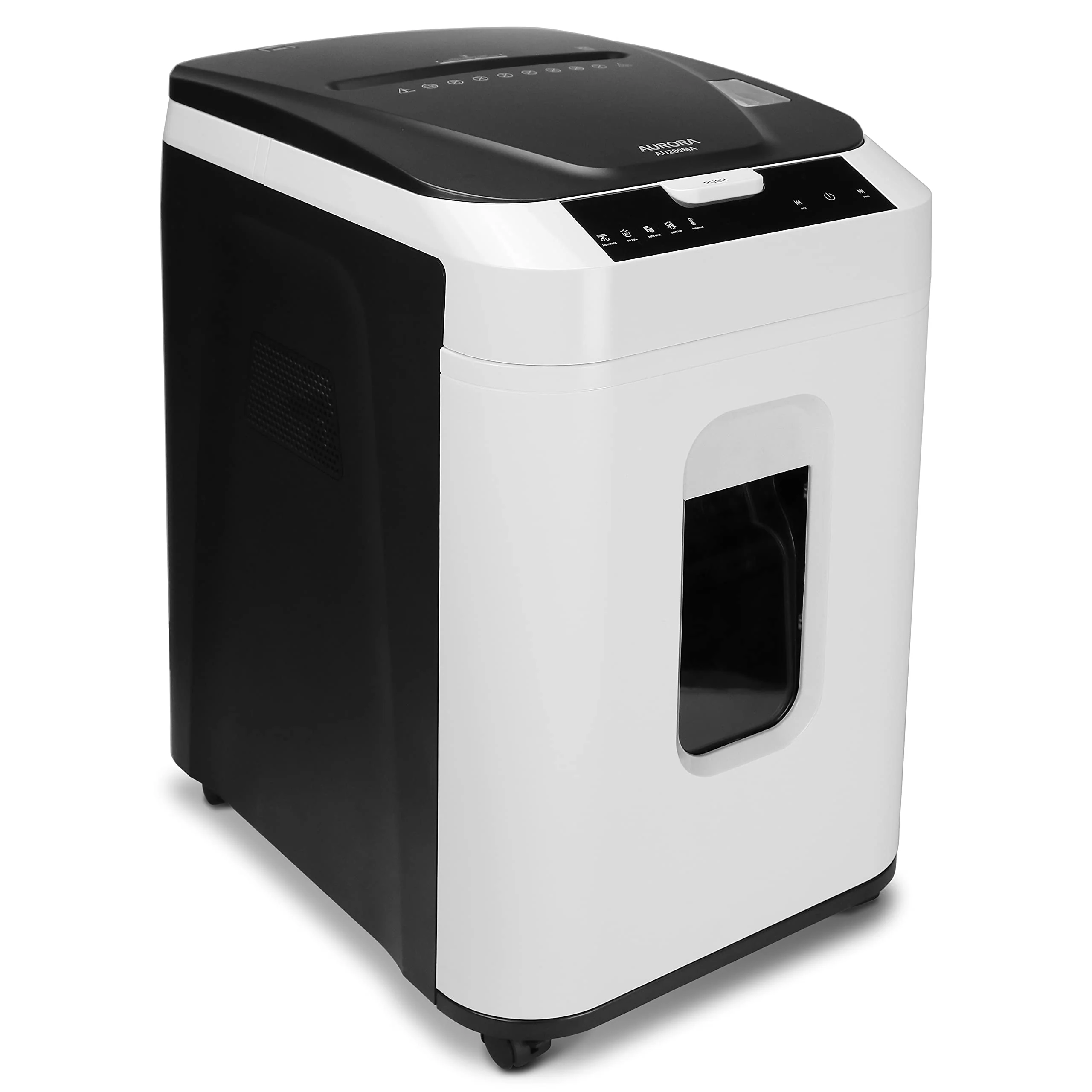 Aurora 200-Sheet Auto Feed Micro-Cut Paper Shredder, Commercial Grade, P-5 Security, 60-Min Run, 8.5-Gallon Bin