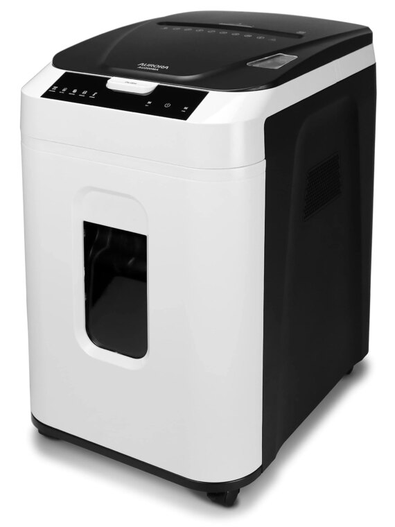 Aurora 200-Sheet Auto Feed Micro-Cut Paper Shredder, Commercial Grade, P-5 Security, 60-Min Run, 8.5-Gallon Bin