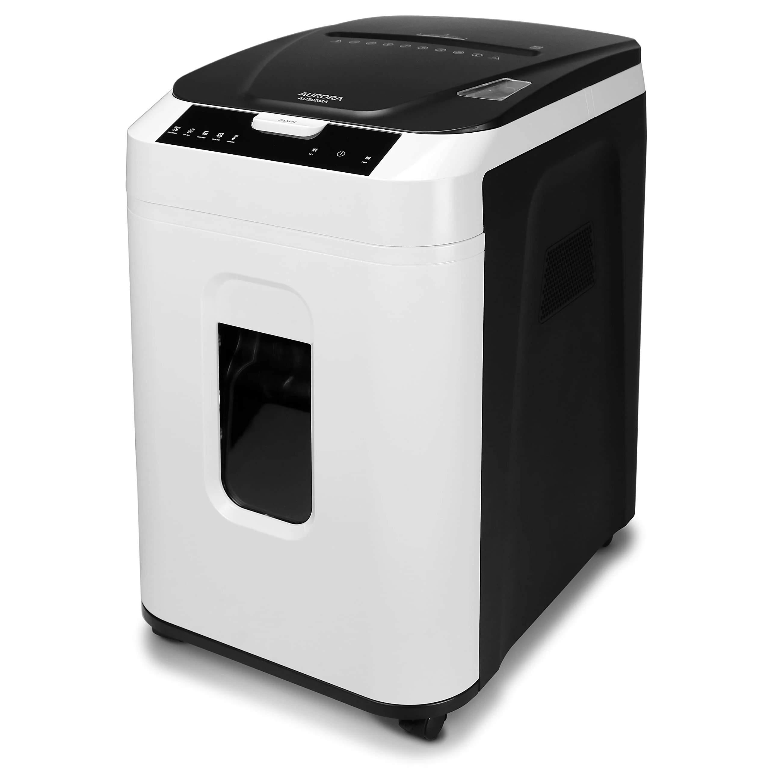 Aurora 200-Sheet Auto Feed Micro-Cut Paper Shredder, Commercial Grade, P-5 Security, 60-Min Run, 8.5-Gallon Bin