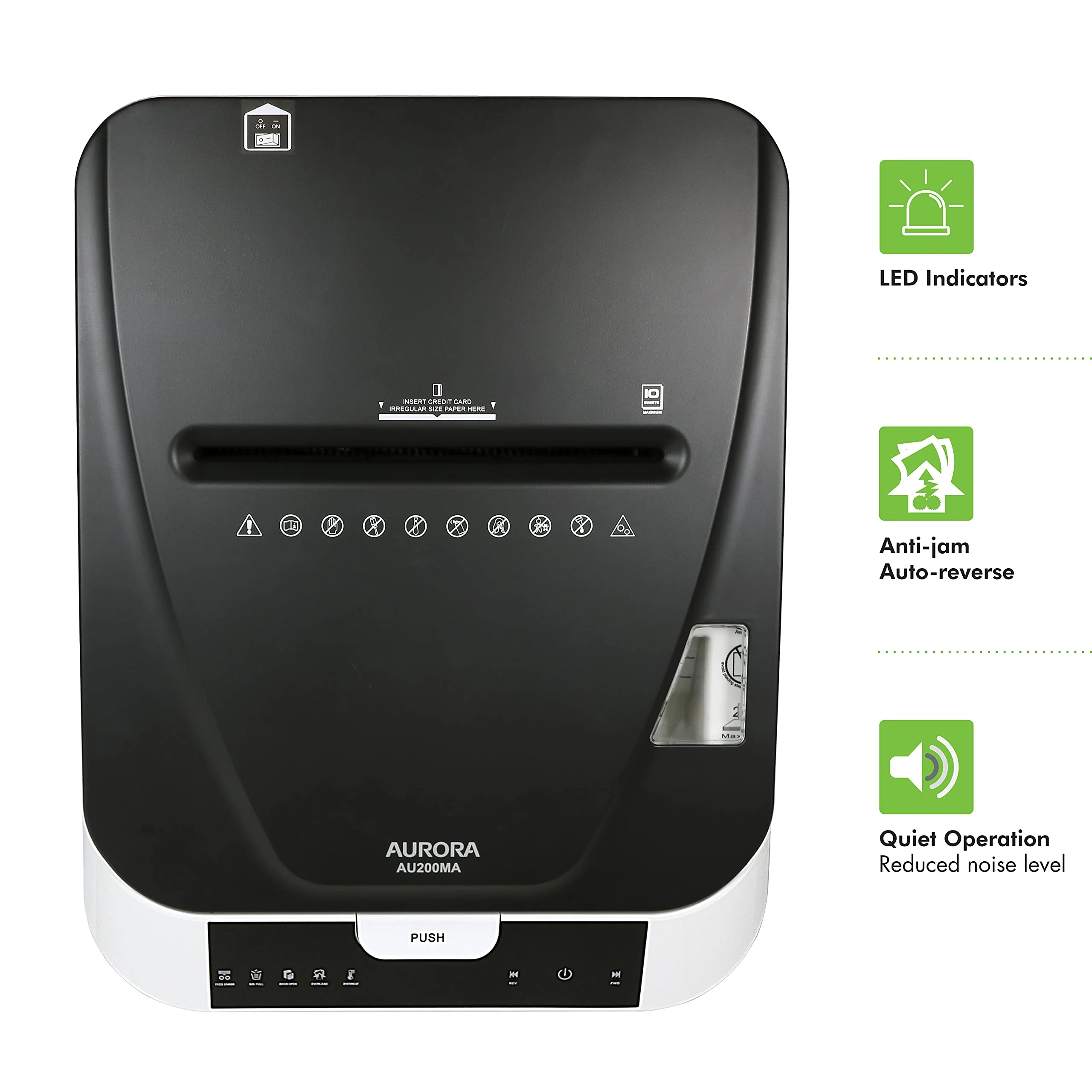 Aurora 200-Sheet Auto Feed Micro-Cut Paper Shredder, Commercial Grade, P-5 Security, 60-Min Run, 8.5-Gallon Bin