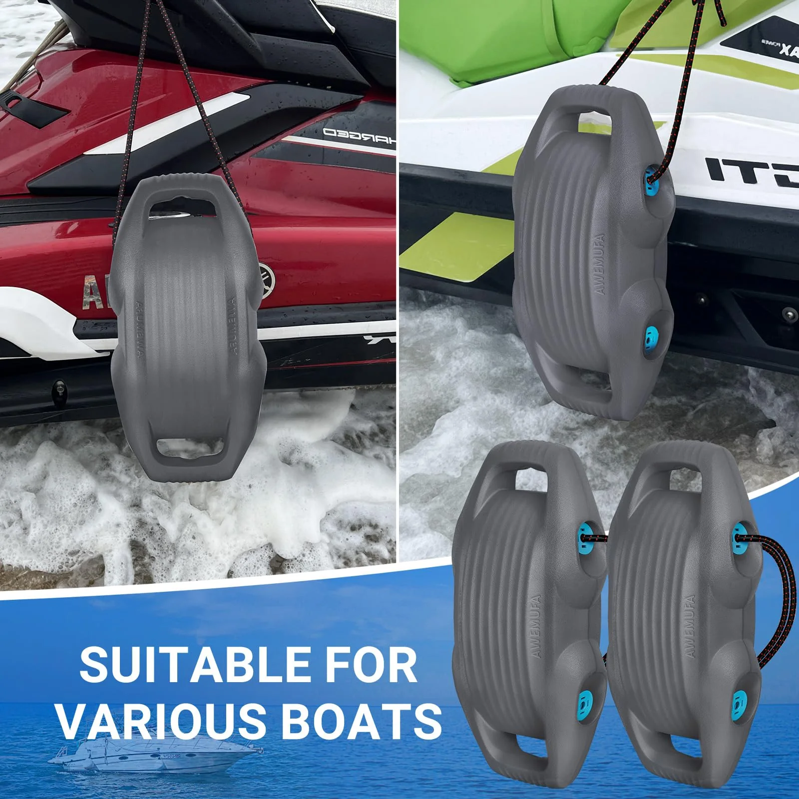 AWEMUFA Boat Fenders 2 Pack, Easy Install, Durable EVA, Secure Locking, 17.12"x8.27", Ideal for Yachts & Pontoon Boats