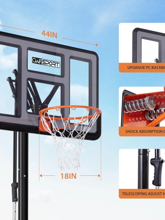 AWII SPORT Portable Basketball Hoop, Adjustable 4.8-10FT, Shatterproof 44" Backboard, Outdoor Use