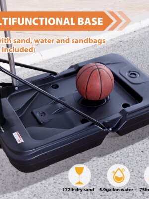 AWII SPORT Portable Basketball Hoop, Adjustable 4.8-10FT, Shatterproof 44″ Backboard, Outdoor Use