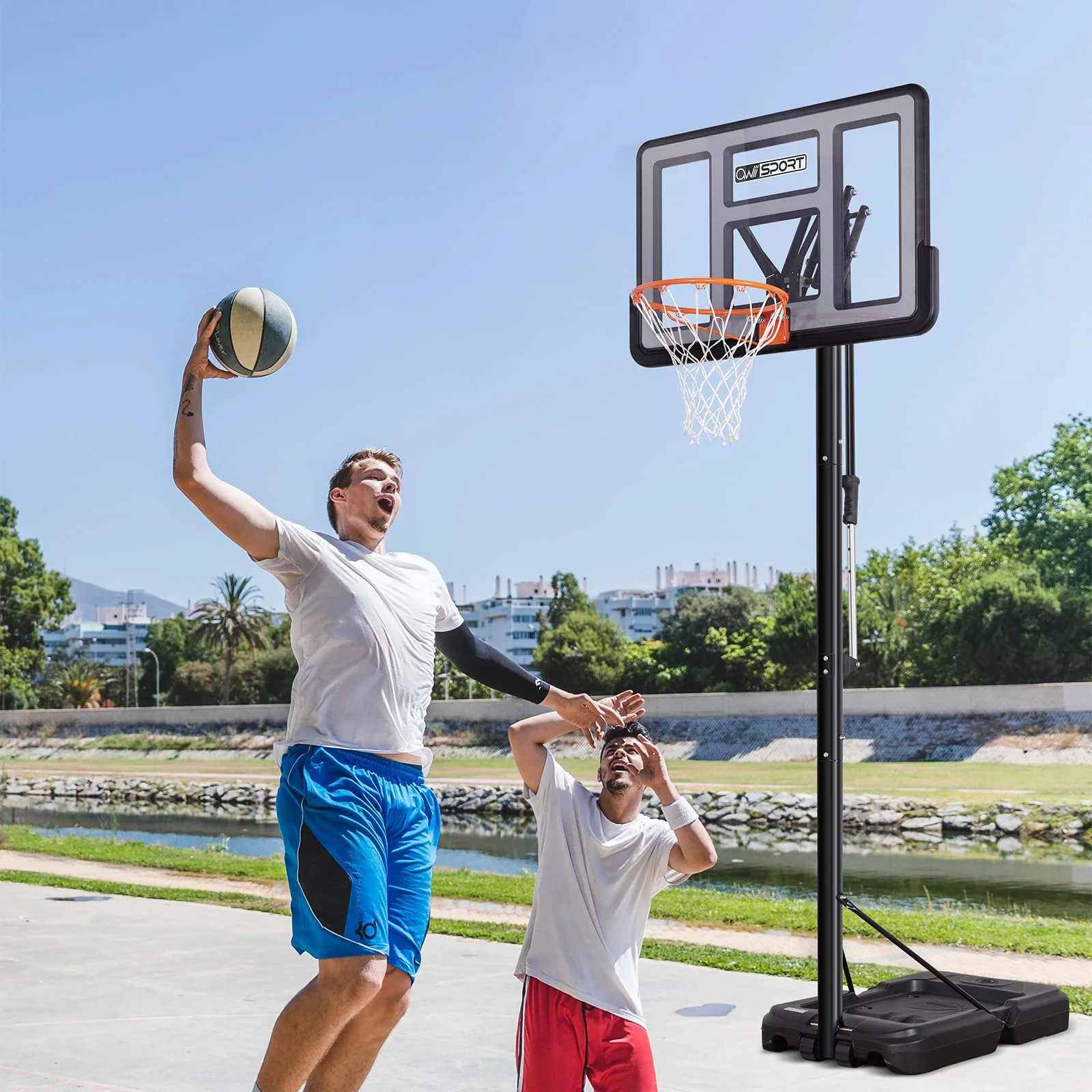 AWII SPORT Portable Basketball Hoop, Adjustable 4.8-10FT, Shatterproof 44" Backboard, Outdoor Use