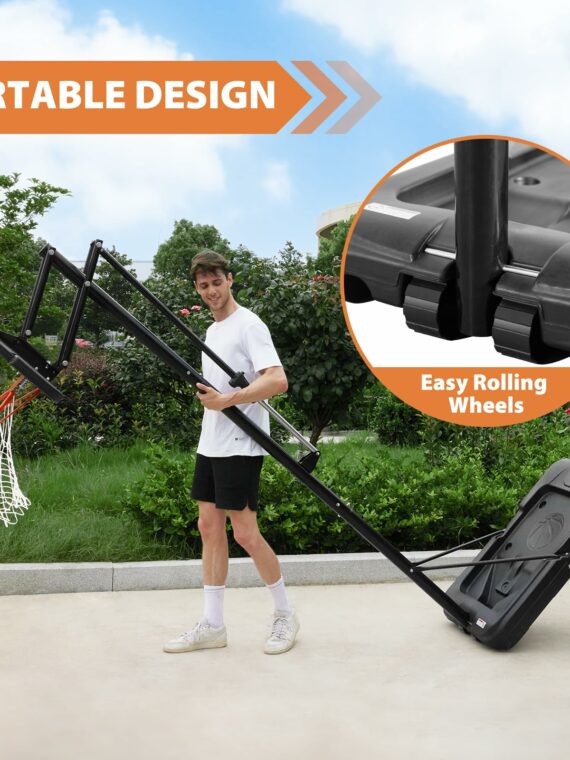 AWII SPORT Portable Basketball Hoop, Adjustable 4.8-10FT, Shatterproof 44" Backboard, Outdoor Use