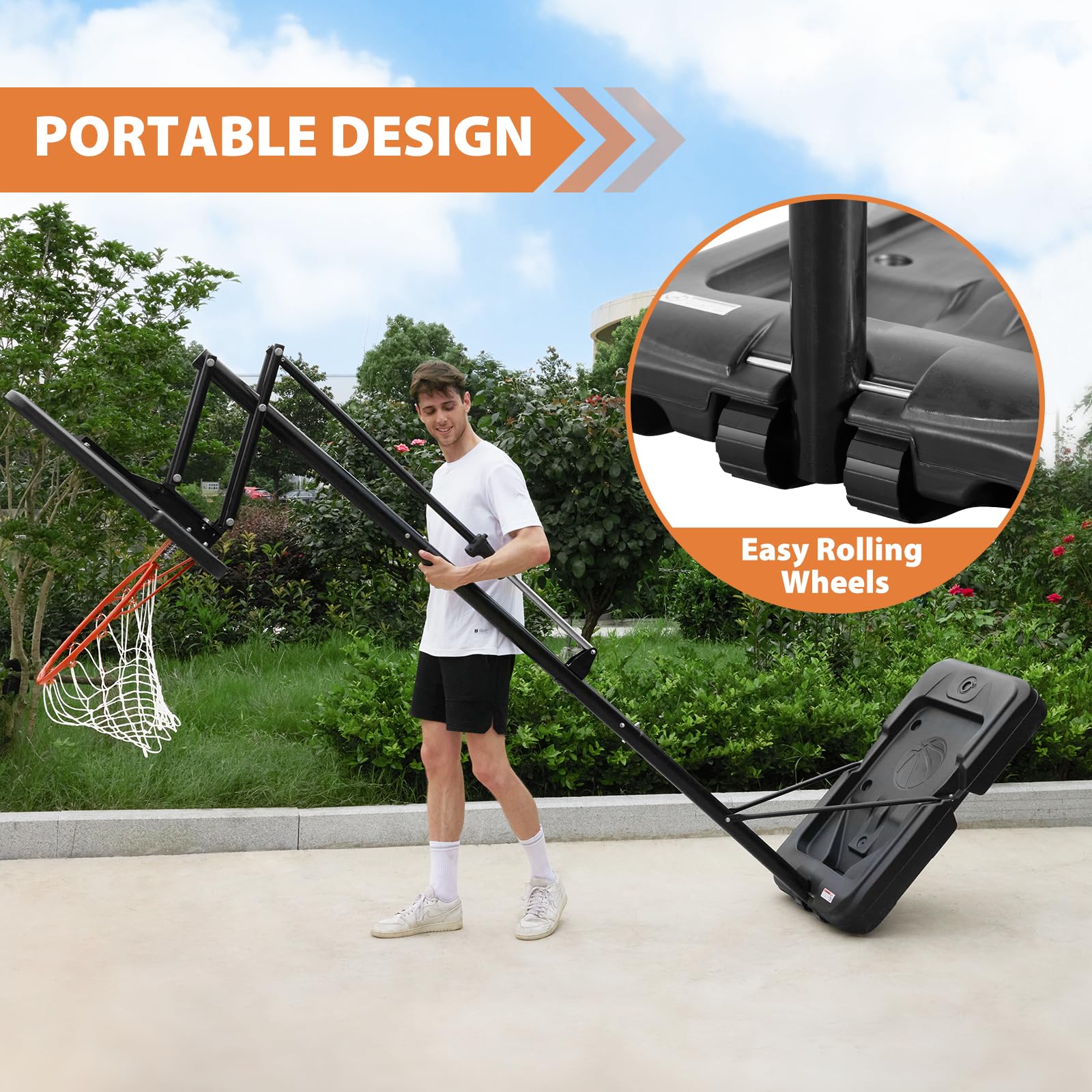 AWII SPORT Portable Basketball Hoop, Adjustable 4.8-10FT, Shatterproof 44" Backboard, Outdoor Use