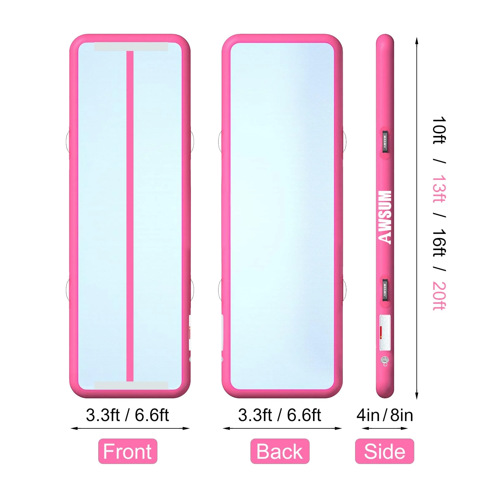 AWSUM 10ft Inflatable Gymnastics Tumbling Mat, Eco-Friendly PVC, Includes Air Pump