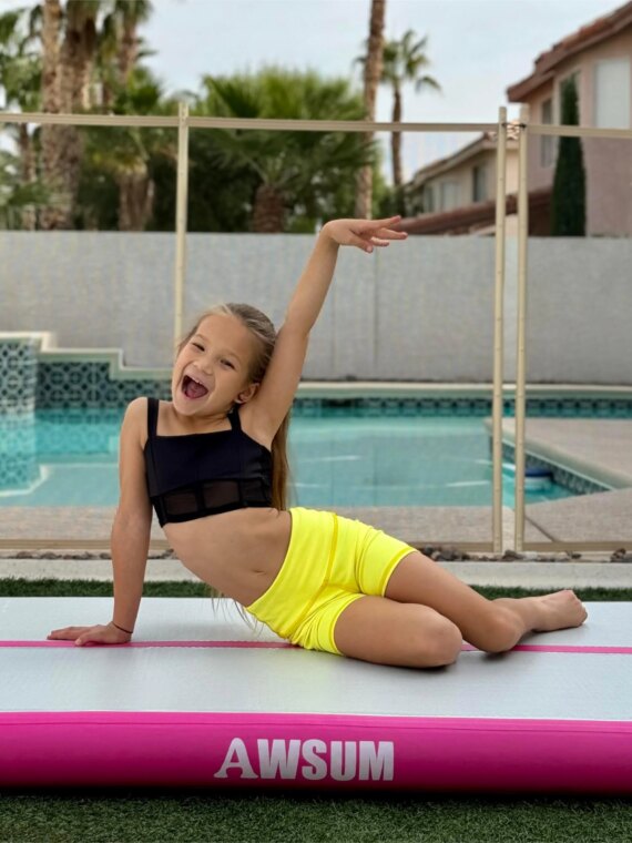 AWSUM 10ft Inflatable Gymnastics Tumbling Mat, Eco-Friendly PVC, Includes Air Pump